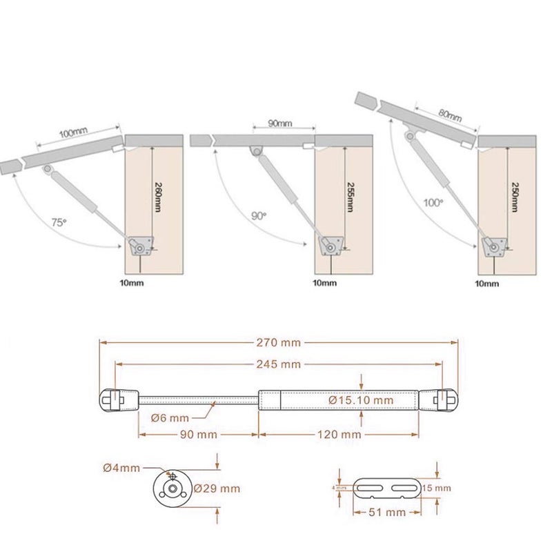 Jacklove 4 Pcs 100N/ 22.5lb Gas Strut, Pneumatic Lift, Furniture Cabinet Door Stay, Hydraulic Gas Lift Spring Stay, Cabinet Lift Support, Cabinet Door Strut - Image 4